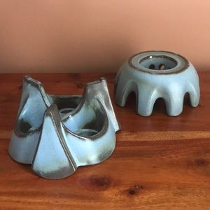 MCM Frankoma Fondue Set Woodland Moss 2-pc